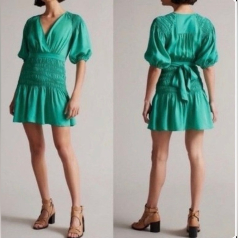 Ted Baker Taluna Emerald Green Smocked Mini Dress  Smock size 3. U.S. size 6/8.